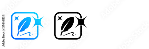 Magic feather AI icon for artificial intelligence chat button and generate app, vector sign. Text ai generate button or AI generation application UI icon