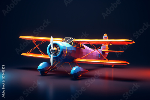 Obraz na płótnie A whimsical orange cartoon airplane, designed in a modern and playful style, flying against a dark background w salonie