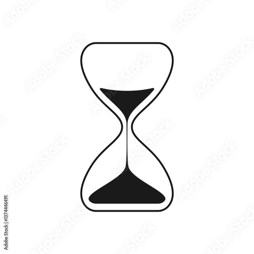 Black retro hourglass. Timer with sand for time and countdown to measure minutes and seconds interface