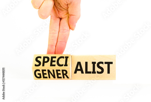 Wallpaper Mural Specialist or globalist symbol. Concept words Specialist Globalist on beautiful wooden blocks. Beautiful white background. Doctor hand. Business specialist or globalist concept. Copy space Torontodigital.ca