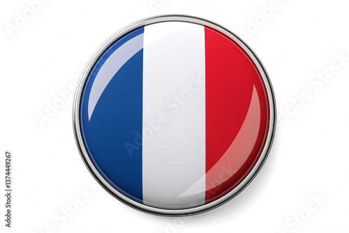 Free Download A stylized, isolated icon of the French flag in an oval shape, with a glossy finish and tricolor design, perfect for digital use. - GFXLoad