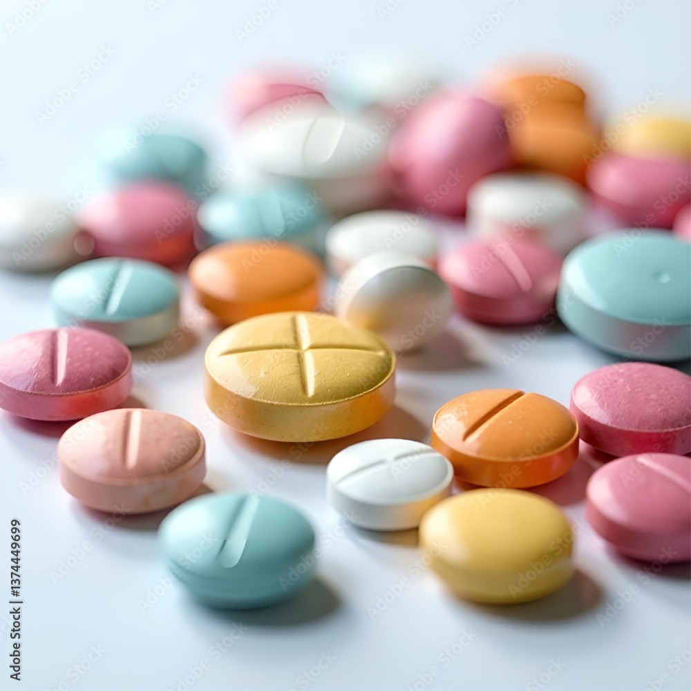 Directly above shot of multi colored medicines on white background. High quality photo Directly above shot of multi colored medicines on white background. High quality photo
