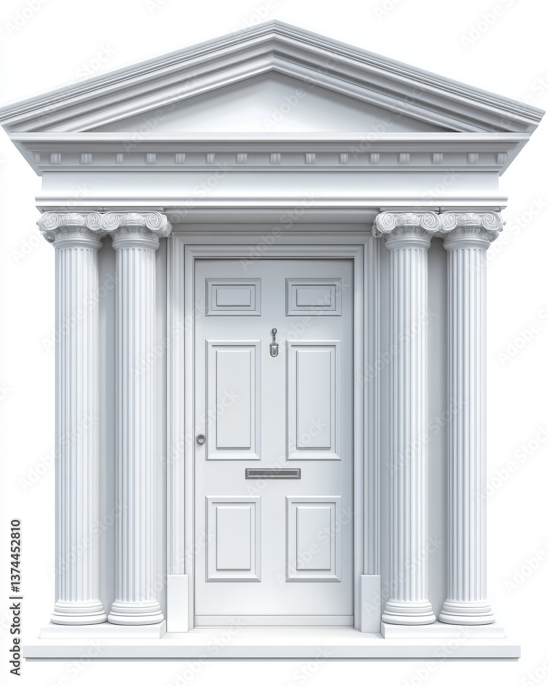 Obraz premium An ancient door with a classic white frame, isolated on a clear background