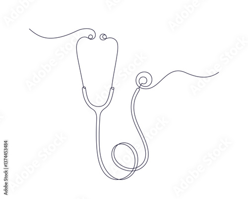 Stethoscope. Continuous one line sign Medical tool