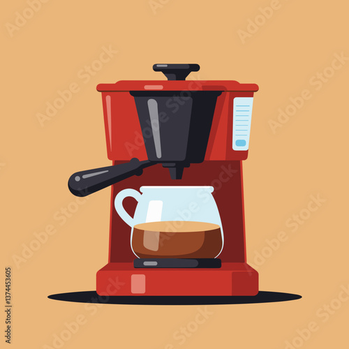 Coffee maker brewing with a glass jug against a beige background  
