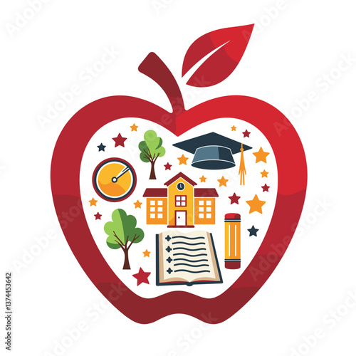 Educational Symbols Inside a Red Apple 