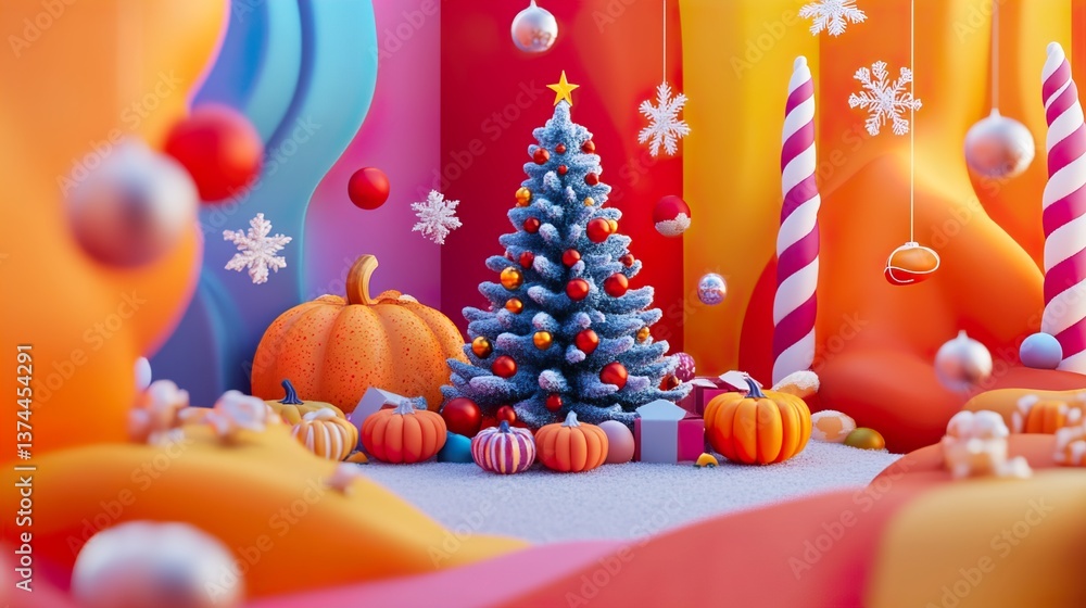 Festive 3D Christmas: Holiday Patterns Adorning a Christmas Tree with Delicate Snowflakes, a Celebration of Winter's Joy.
Festive 3D Christmas: Holiday Patterns Adorning a Christmas Tree with Delicate Snowflakes, a Celebration of Winter's Joy.