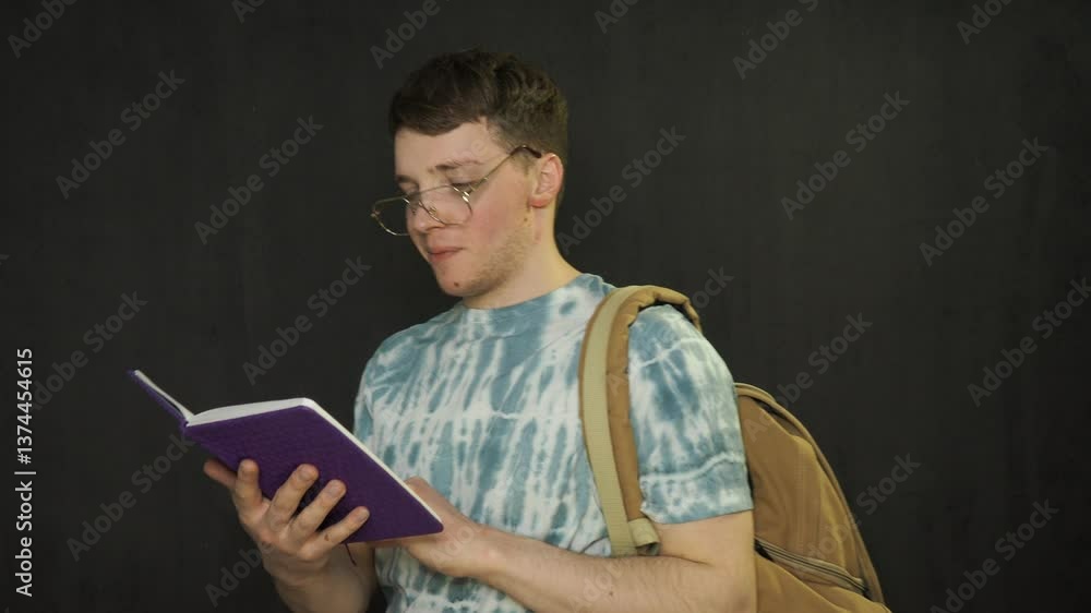 Happy student communicates, studies and rejoices.