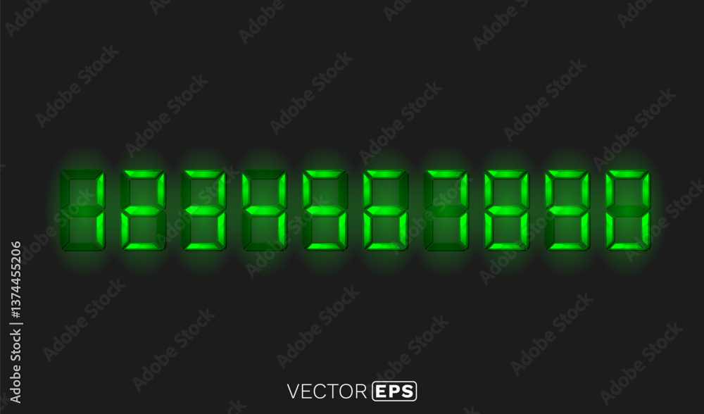 Green electronic numbers on a black background. Vector illustration