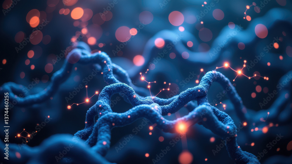 Obraz premium A close-up scientific view of a glp1 receptor protein interacting with its ligand within a cell membrane, highlighting molecular biology and biochemistry concepts.