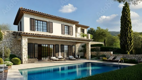 Wallpaper Mural A luxury villa with a private pool and clean outdoor seating, surrounded by lush greenery. digital Torontodigital.ca