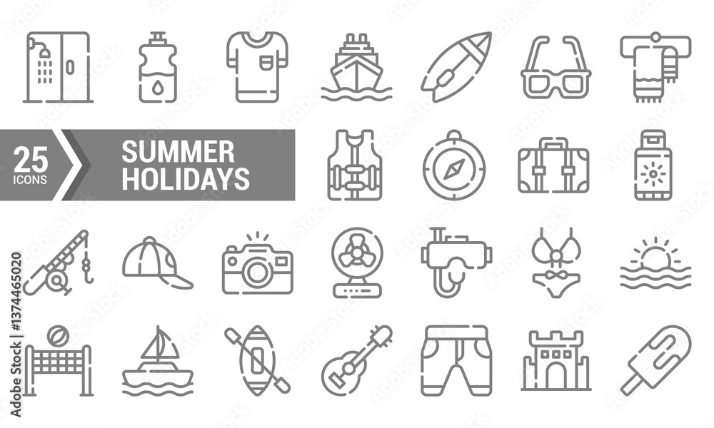 25 Line Icons for Summer Holidays Design 25 Line Icons for Summer Holidays Design