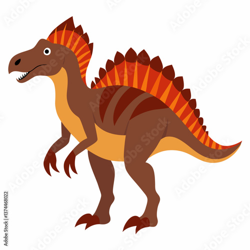 Cartoon Spinosaurus dinosaur. Style for kids. Colorful vector illustration on white background.