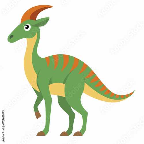 Cartoon Parasaurolophus dinosaur. Style for kids. Colorful vector illustration on white background.