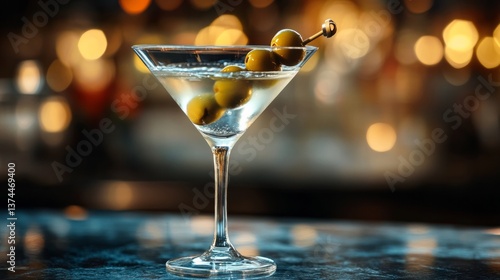 A glass of martini with olives