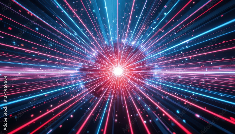 Colorful Light Rays Radiating from Bright Center in Abstract Space Colorful Light Rays Radiating from Bright Center in Abstract Space