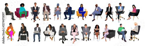 Business people sitting vector isolated on white.