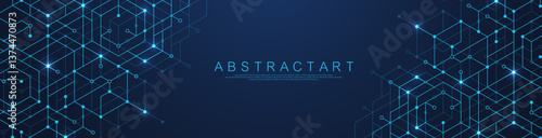Technology abstract background with cubes, lines, dots and hexagons. Hexagonal digital concept for poster, banner, header, footer, presentation, Innovation pattern. Vector illustration.