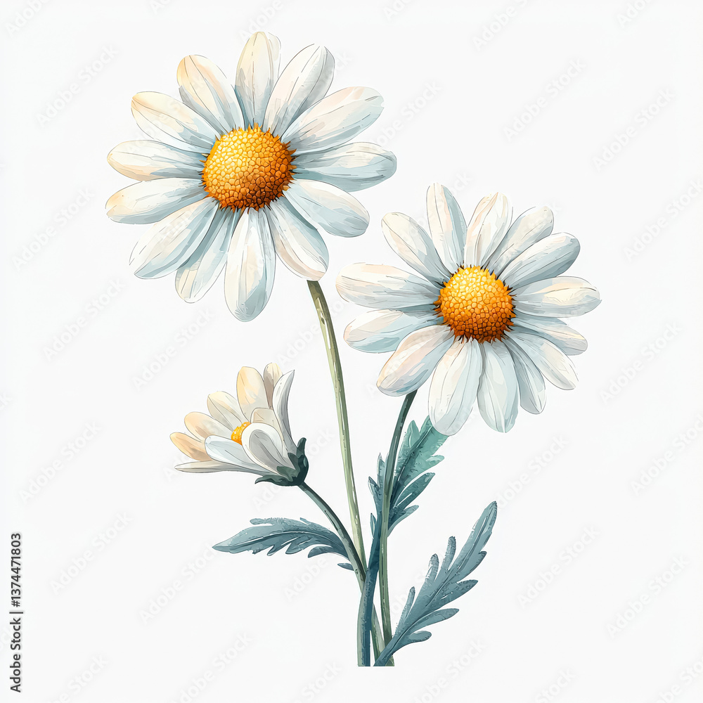 Close up of two white daisies with a green stem Close up of two white daisies with a green stem