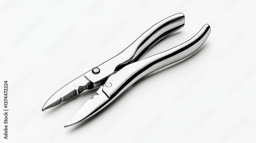 Close-up View of Stainless Steel Oyster Shucking Pliers on White Background Ideal for Seafood Lovers Chefs and Culinary Enthusiasts Using Modern Tools Close-up View of Stainless Steel Oyster Shucking Pliers on White Background Ideal for Seafood Lovers Chefs and Culinary Enthusiasts Using Modern Tools