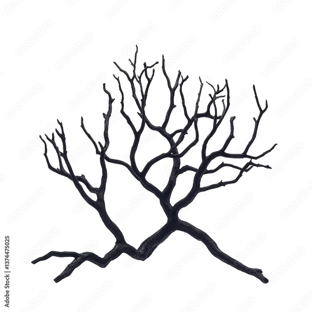 Fototapeta premium A silhouette of bare tree branch with intricate, twisting limbs against plain background, evoking sense of stark beauty and simplicity