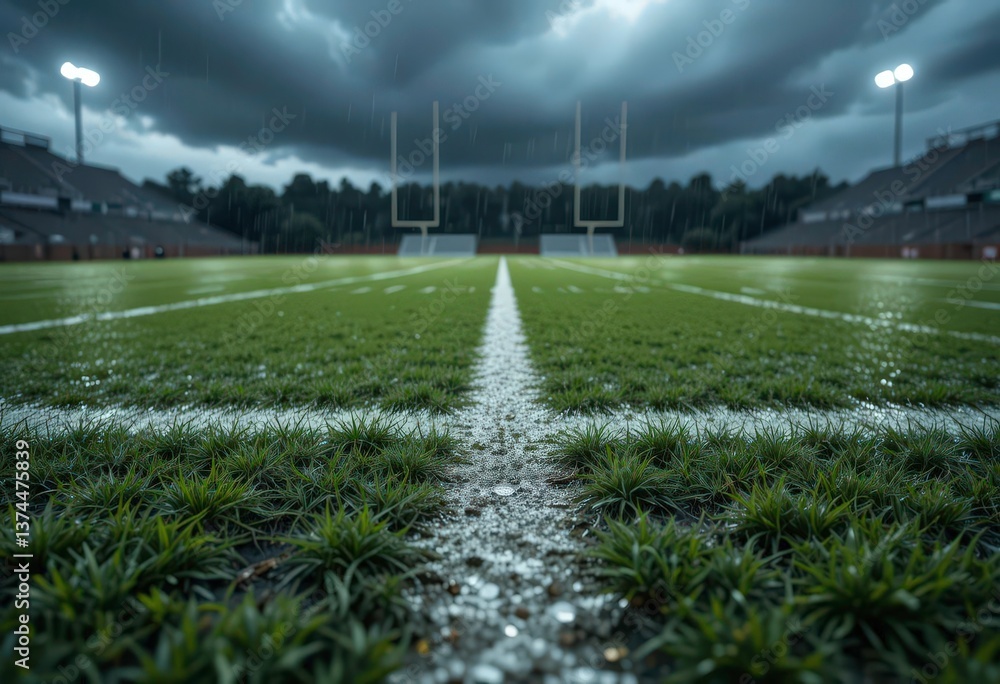 Obraz premium Liquid Mirror Football Field Reflecting a Stormy Sky Above