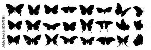 Set of vector illustrations of butterfly silhouettes is a collection of butterfly silhouettes for arrival plans, motifs, cards and designs