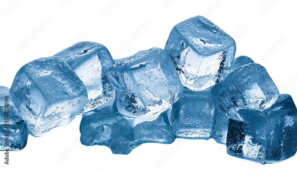 Obraz premium Ice cubes transparent texture isolated on transparent background.