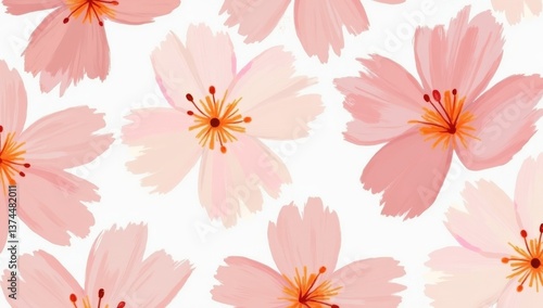 Wallpaper Mural Abstract hand drawn flower art seamless pattern illustration. Acrylic paint nature floral background in vintage art style. Spring season painting print Torontodigital.ca