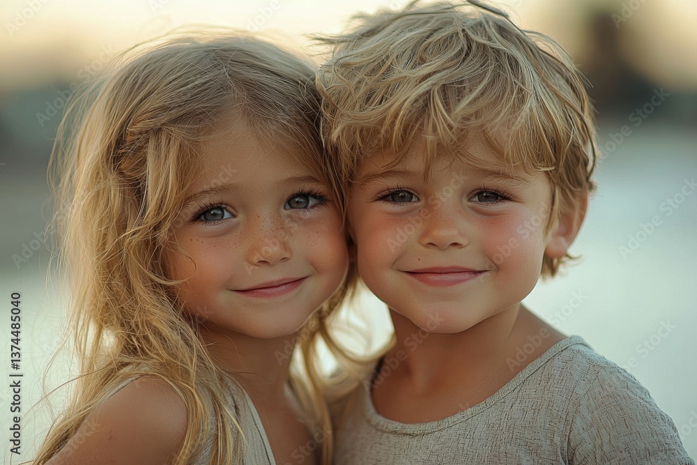 Unconditional Love: Two adorable kids close to each other, radiant smiles and innocent eyes, creating an unforgettable display of love and unity. Unconditional Love: Two adorable kids close to each other, radiant smiles and innocent eyes, creating an unforgettable display of love and unity.