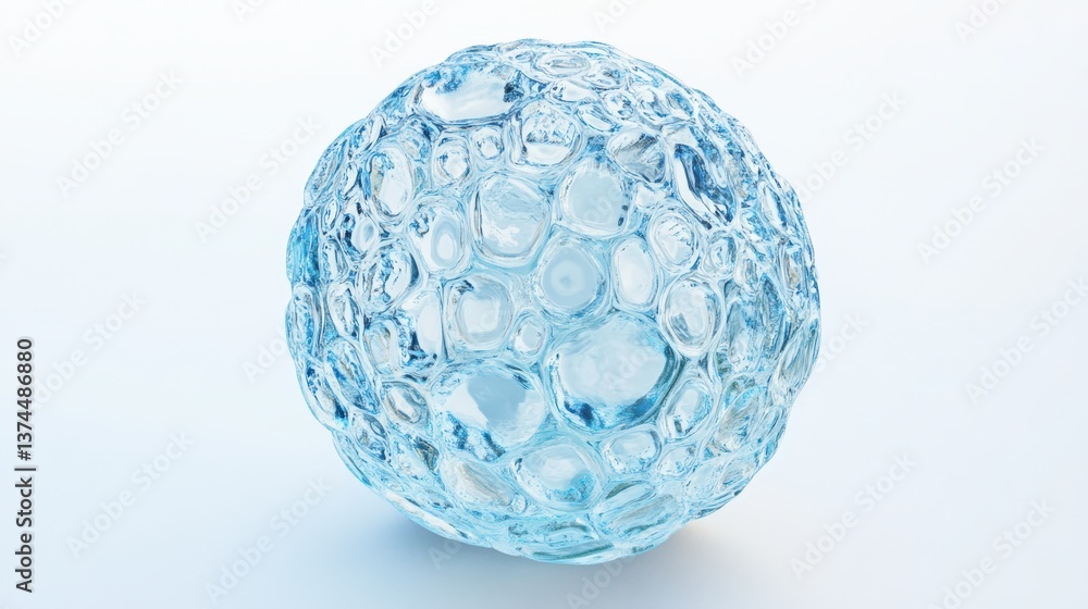 A transparent sphere with intricate textured bubbles on its surface A transparent sphere with intricate textured bubbles on its surface