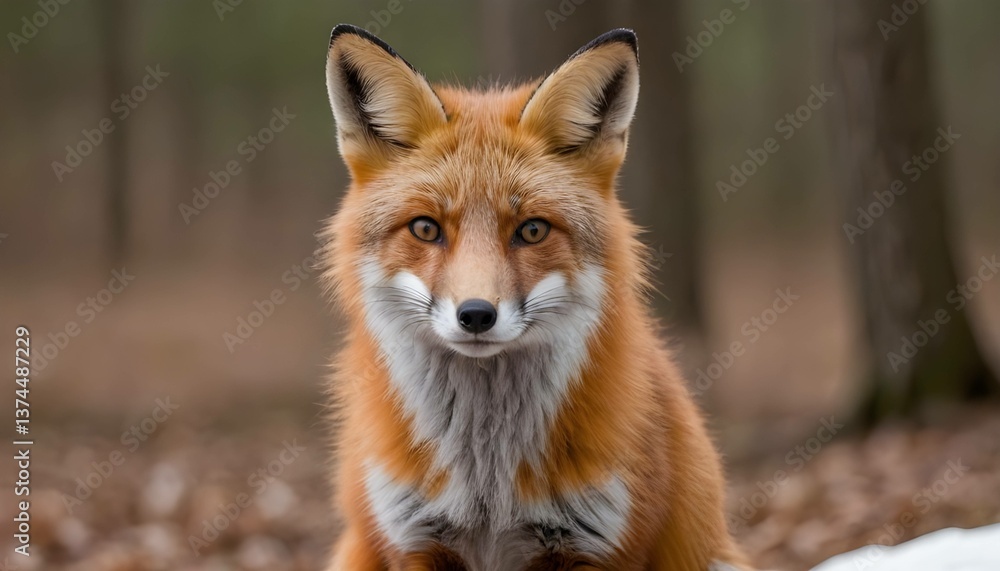 Fototapeta premium A cute red fox cub in the wild with fluffy fur