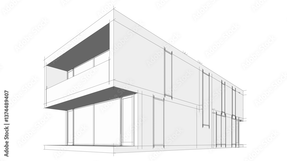 Futuristic Architectural Wireframe. Abstract Modern Building Design in Digital Sketch Style Futuristic Architectural Wireframe. Abstract Modern Building Design in Digital Sketch Style