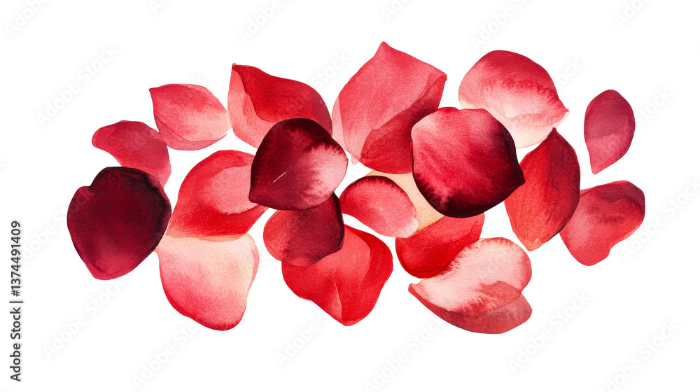 Watercolor petals, red, dark red petals, isolated, transparent, cut out transparent Watercolor petals, red, dark red petals, isolated, transparent, cut out transparent