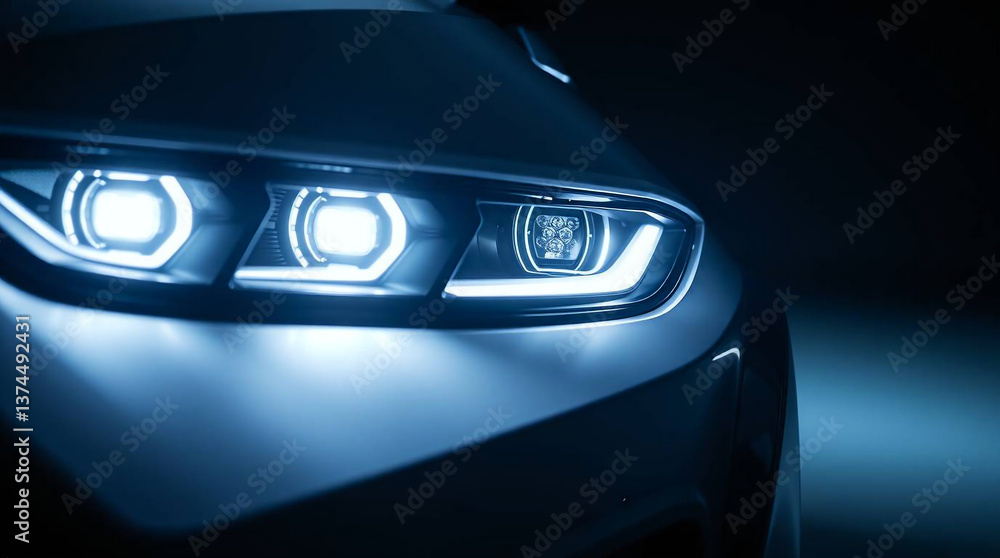 Futuristic Sports Car LED Headlight Close-Up – Modern Automotive Design in Dark Aesthetic – Generative AI Futuristic Sports Car LED Headlight Close-Up – Modern Automotive Design in Dark Aesthetic – Generative AI