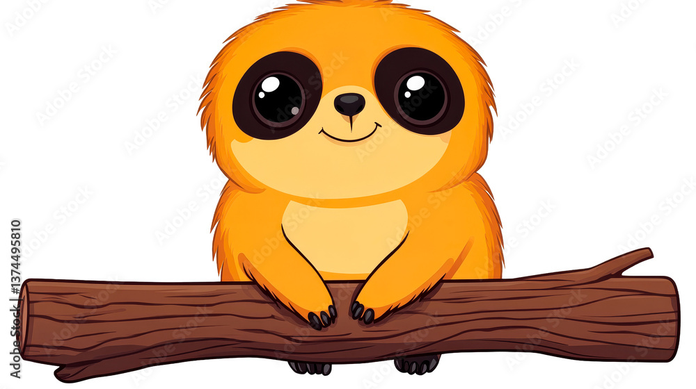 Obraz premium Cute sloth perched on a tree branch illustration, cut out transparent