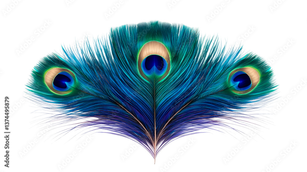 Obraz premium Peacock feathers illustration vibrant design, cut out transparent
