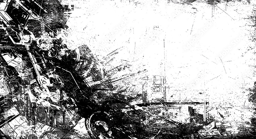 Fototapeta premium Abstract Sci fi grunge black and white distressed texture background, transparent background