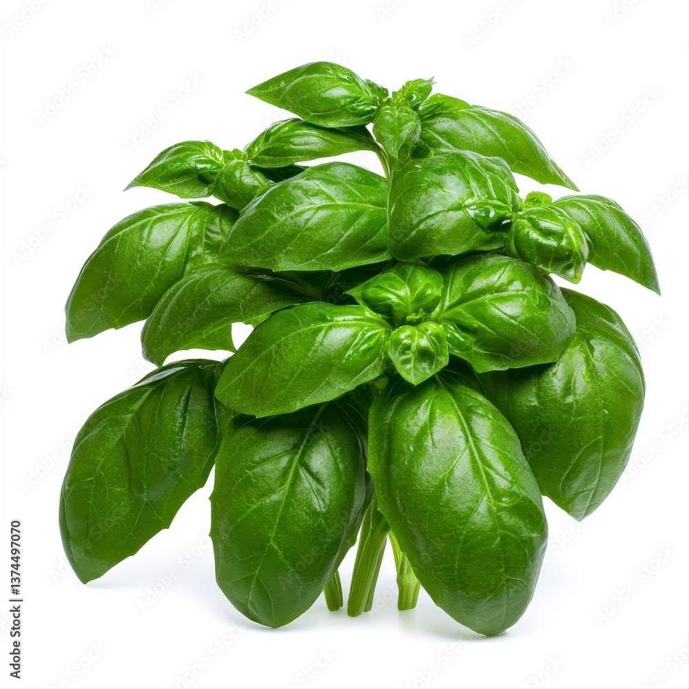 Fresh and vibrant lemon basil leaves isolated on a white background highlighting their rich green color and texture Fresh and vibrant lemon basil leaves isolated on a white background highlighting their rich green color and texture