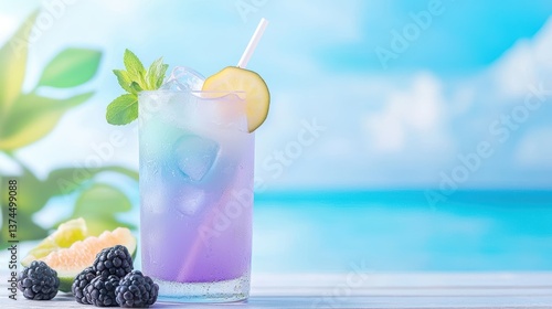 Pastel Light colored iced drinks with pastel straws and fresh fruit garnishes.