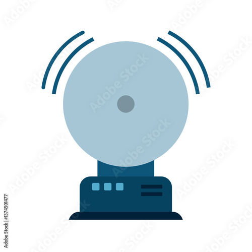 Illustration of a blue alarm bell ringing, with sound waves emanating from it, representing an alert, notification, emergency signal