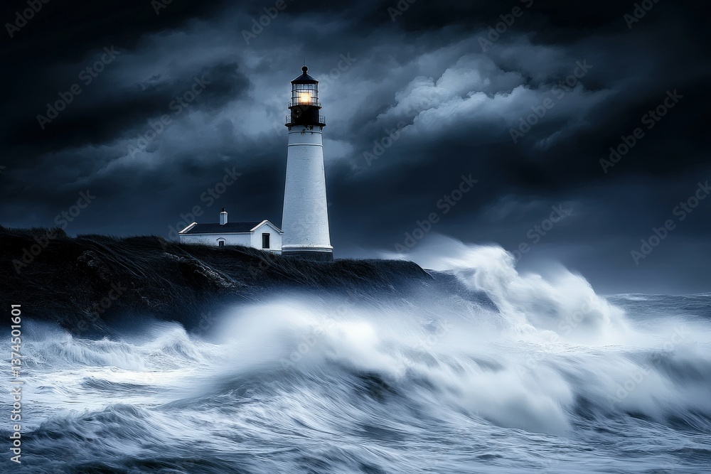 Stormy night at a lighthouse by the coast Stormy night at a lighthouse by the coast