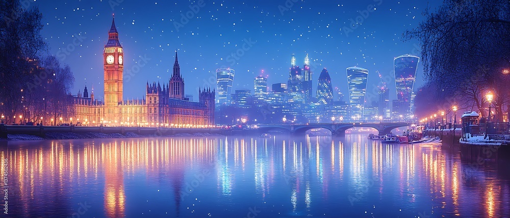 Fototapeta premium Snowy London Night Skyline.