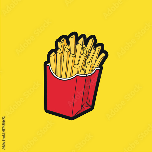 Vector Illustration of Golden and Crispy French Fries in a Red Paper Package