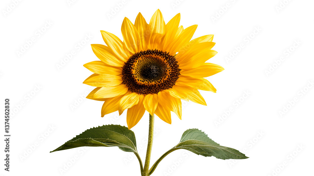 Fototapeta premium Isolated sunflower with yellow petals, detailed botanical , cut out transparent