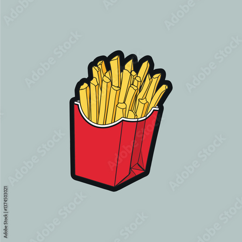 Vector Illustration of Golden and Crispy French Fries in a Red Paper Package