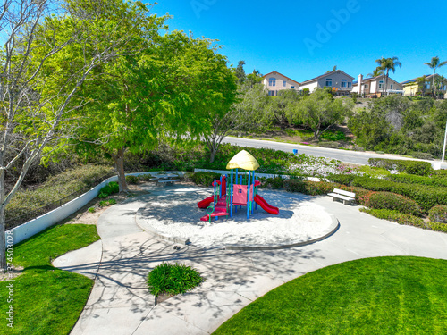 Aerial view of small community park in large middle class communities in Scripps and Poway in San Diego, South California, USA