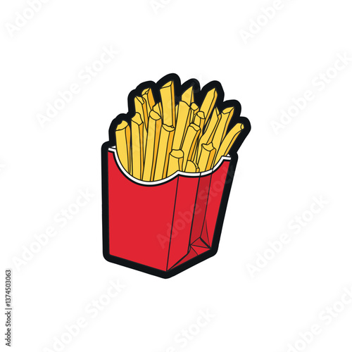 Vector Illustration of Golden and Crispy French Fries in a Red Paper Package