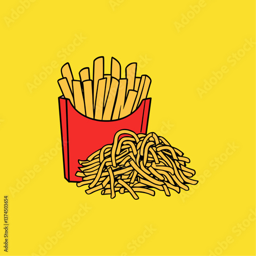 Vector Illustration of Golden and Crispy French Fries in a Red Paper Package