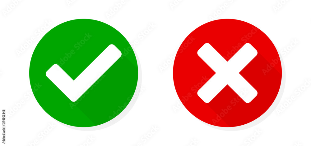 Check mark and X mark icons. Checkmark and x or confirm and deny line art color icon for apps and websites. Check mark and X mark icons. Checkmark and x or confirm and deny line art color icon for apps and websites.
